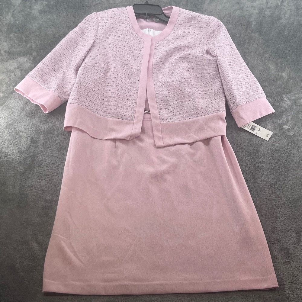 NWT Studio One New York Pink Tweed Jacket and Sheath Dress Set Size 16 66104J